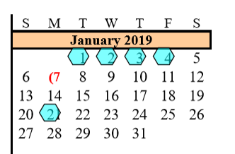 District School Academic Calendar for G W Harby Junior High for January 2019
