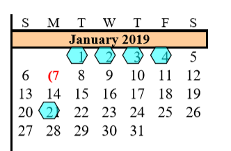 District School Academic Calendar for Brazoria Co J J A E P for January 2019