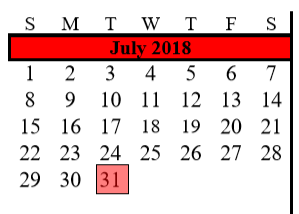 District School Academic Calendar for Assets for July 2018