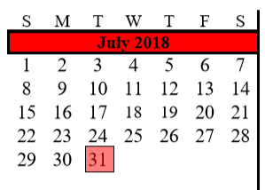 District School Academic Calendar for Hood-case Elementary for July 2018