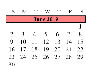 District School Academic Calendar for Alvin Pri for June 2019