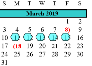 District School Academic Calendar for Assets for March 2019