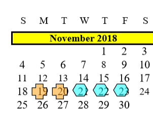 District School Academic Calendar for Brazoria Co J J A E P for November 2018