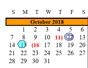 District School Academic Calendar for G W Harby Junior High for October 2018