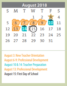 District School Academic Calendar for Bowie Middle for August 2018
