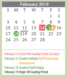 District School Academic Calendar for Amarillo Area Ctr For Advanced Lrn for February 2019