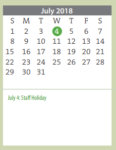 District School Academic Calendar for Ridgecrest Elementary for July 2018