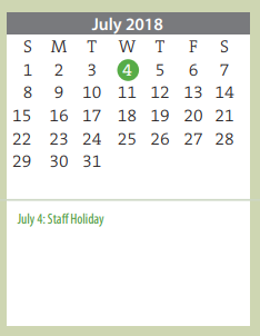 District School Academic Calendar for Eastridge Elementary for July 2018