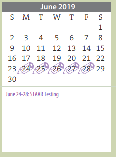 District School Academic Calendar for Austin Middle for June 2019