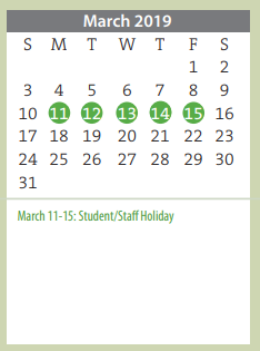 District School Academic Calendar for Amarillo Area Ctr For Advanced Lrn for March 2019