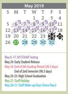 District School Academic Calendar for Fannin Middle for May 2019