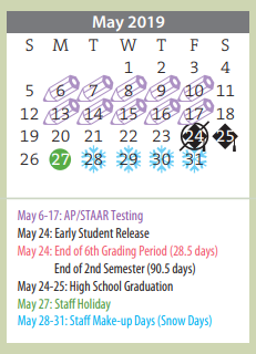 District School Academic Calendar for Amarillo Area Ctr For Advanced Lrn for May 2019