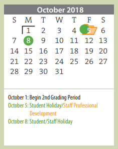 District School Academic Calendar for Olsen Park Elementary for October 2018