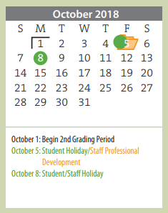 District School Academic Calendar for Amarillo Area Ctr For Advanced Lrn for October 2018