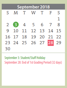 District School Academic Calendar for Avondale Elementary for September 2018