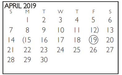 District School Academic Calendar for Workman Junior High for April 2019