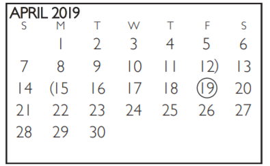 District School Academic Calendar for Bailey Junior High for April 2019