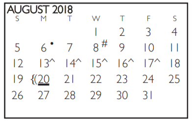 District School Academic Calendar for Ousley Junior High for August 2018