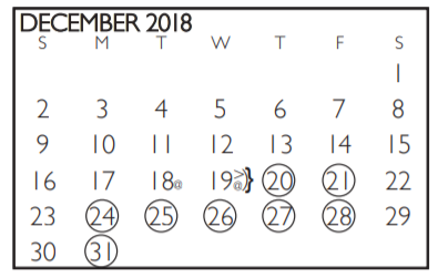 District School Academic Calendar for Tommie Williams Elementary for December 2018