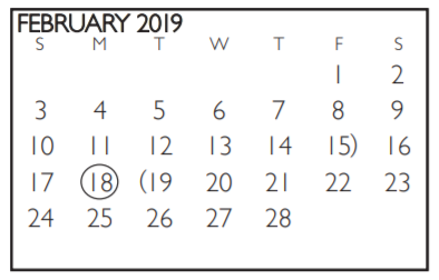 District School Academic Calendar for Speer Elementary for February 2019