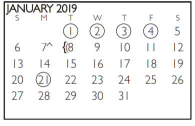 District School Academic Calendar for Ousley Junior High for January 2019
