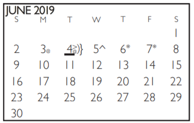 District School Academic Calendar for Barnett Junior High for June 2019