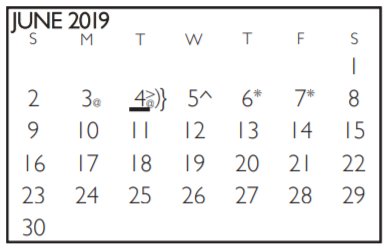 District School Academic Calendar for South Davis Elementary for June 2019