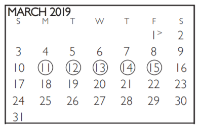 District School Academic Calendar for Short Elementary for March 2019