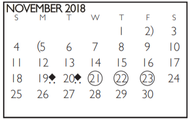 District School Academic Calendar for Hutcheson Junior High for November 2018