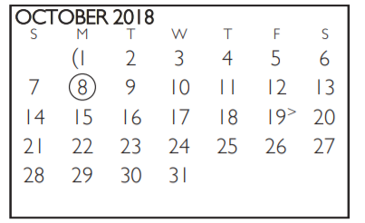 District School Academic Calendar for Hutcheson Junior High for October 2018