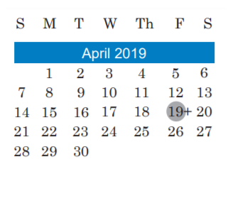 District School Academic Calendar for Kocurek Elementary for April 2019