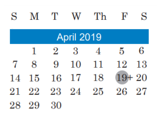 District School Academic Calendar for Alternative Learning Center for April 2019