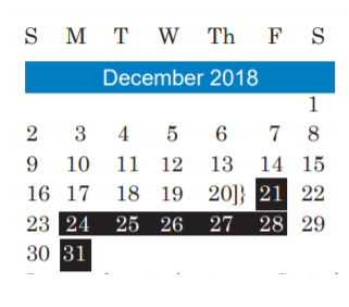 District School Academic Calendar for Joslin Elementary for December 2018