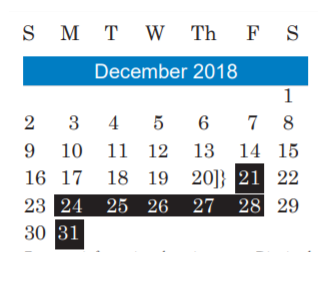 District School Academic Calendar for Metz Elementary for December 2018