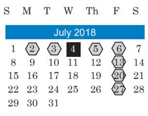 District School Academic Calendar for Brown Elementary for July 2018