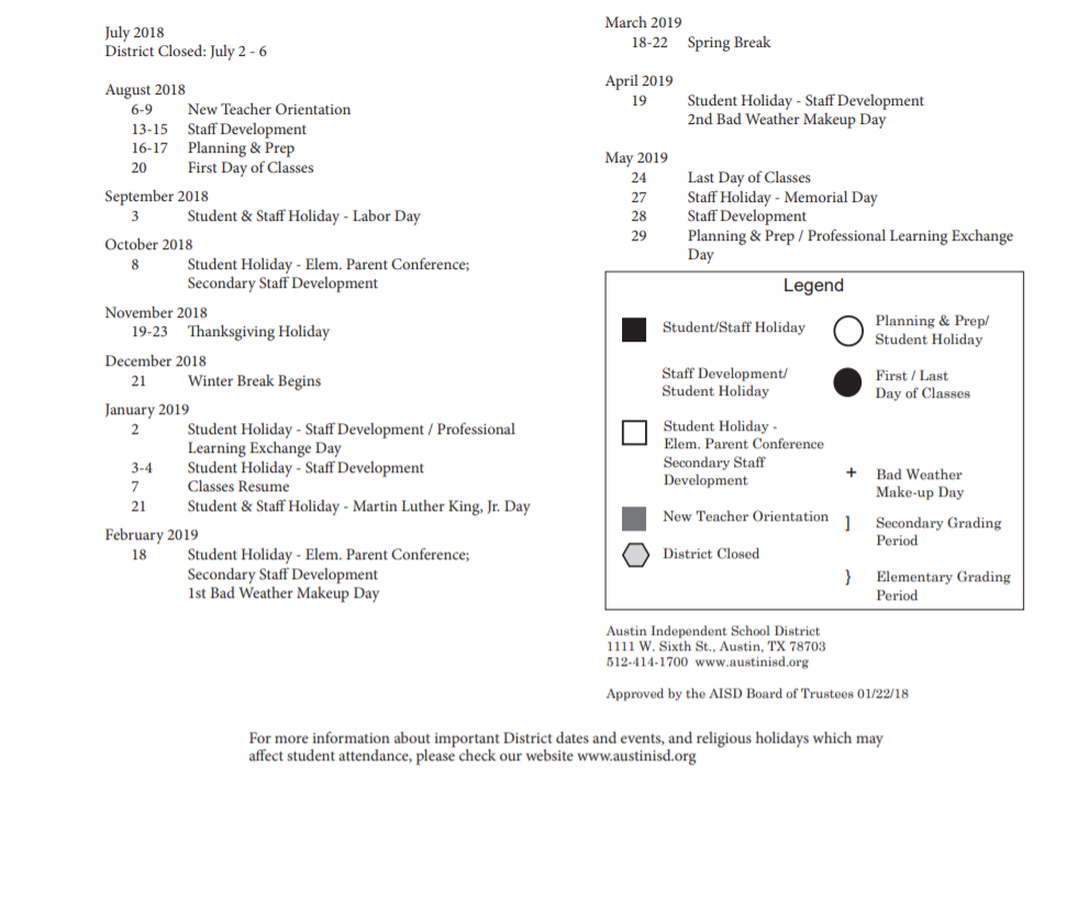 District School Academic Calendar Key for Alternative Learning Center