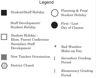 District School Academic Calendar Legend for Clayton Elementary