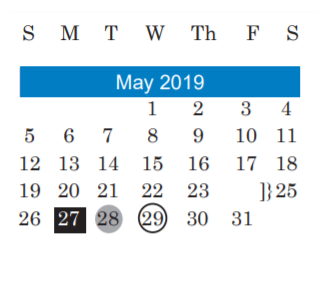 District School Academic Calendar for Alternative Learning Center for May 2019