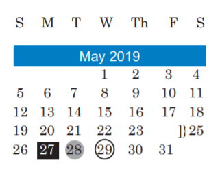 District School Academic Calendar for Travis County J J A E P for May 2019