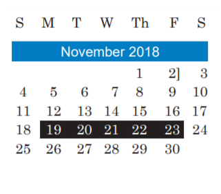 District School Academic Calendar for Williams Elementary for November 2018