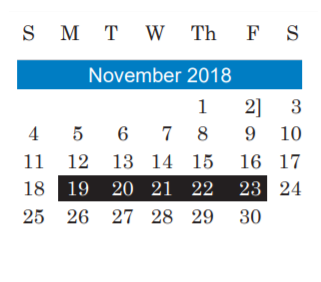 District School Academic Calendar for Alternative Learning Center for November 2018