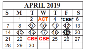 District School Academic Calendar for Bingman Head Start for April 2019