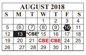District School Academic Calendar for Bingman Head Start for August 2018
