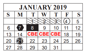 District School Academic Calendar for Bingman Head Start for January 2019