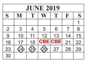 District School Academic Calendar for Odom Middle School for June 2019