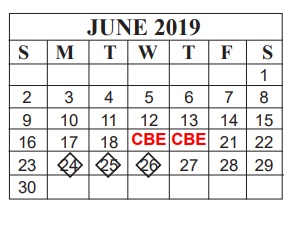 District School Academic Calendar for O C Taylor Ctr for June 2019