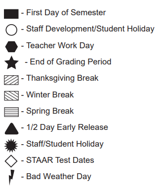 District School Academic Calendar Legend for West Brook Sr High School