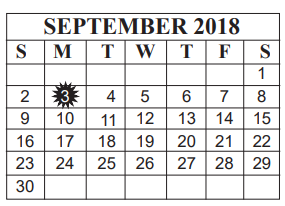 District School Academic Calendar for Fehl-Price Classical Academy for September 2018