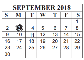 District School Academic Calendar for M J Frank Planetarium for September 2018