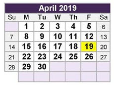 District School Academic Calendar for North Ridge Middle for April 2019